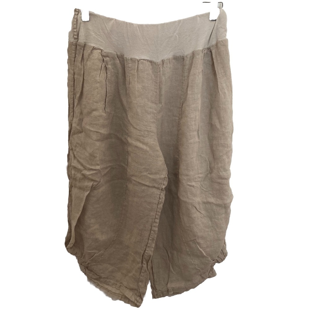 Pyramid Collection 100% Linen Harem Yoga Wide Leg Pants Womens Made in Italy